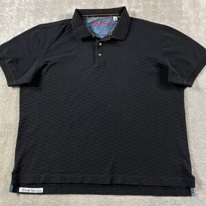 Robert Graham Polo Shirt Men XL Black Textured Classic Fit Preppy Luxury Holiday